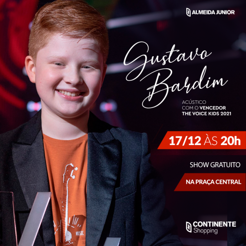 Continente Shopping promove show gratuito com Gustavo Bardim, vencedor do The Voice Kids